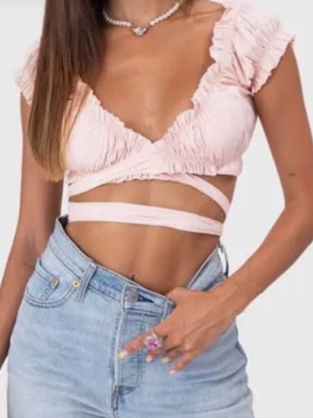 Adika Light Pink Ruffle Wrap Crop Top